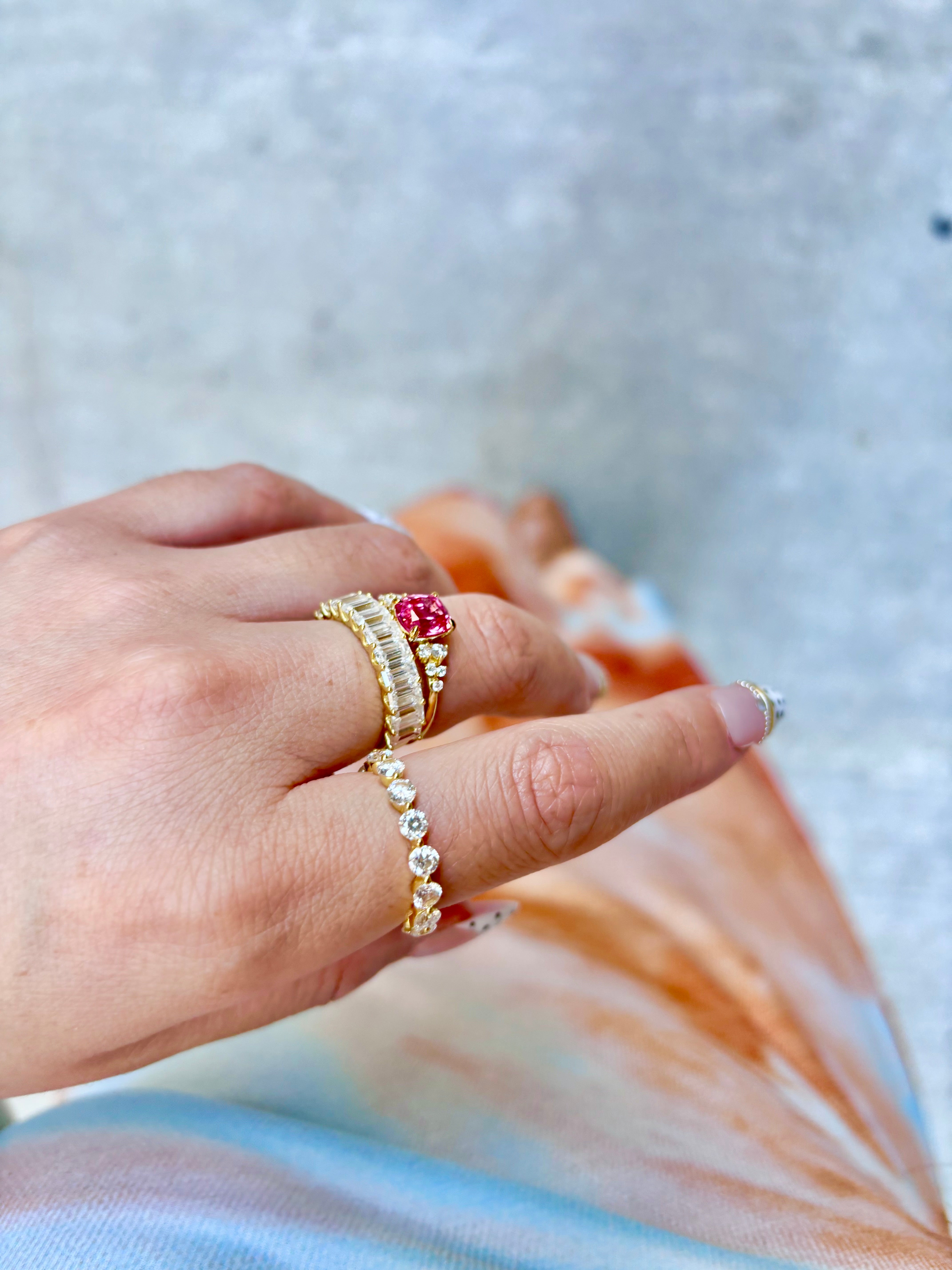 Peach Glow Bloom Cluster Ring — Cushion Step Cut Secondary image
