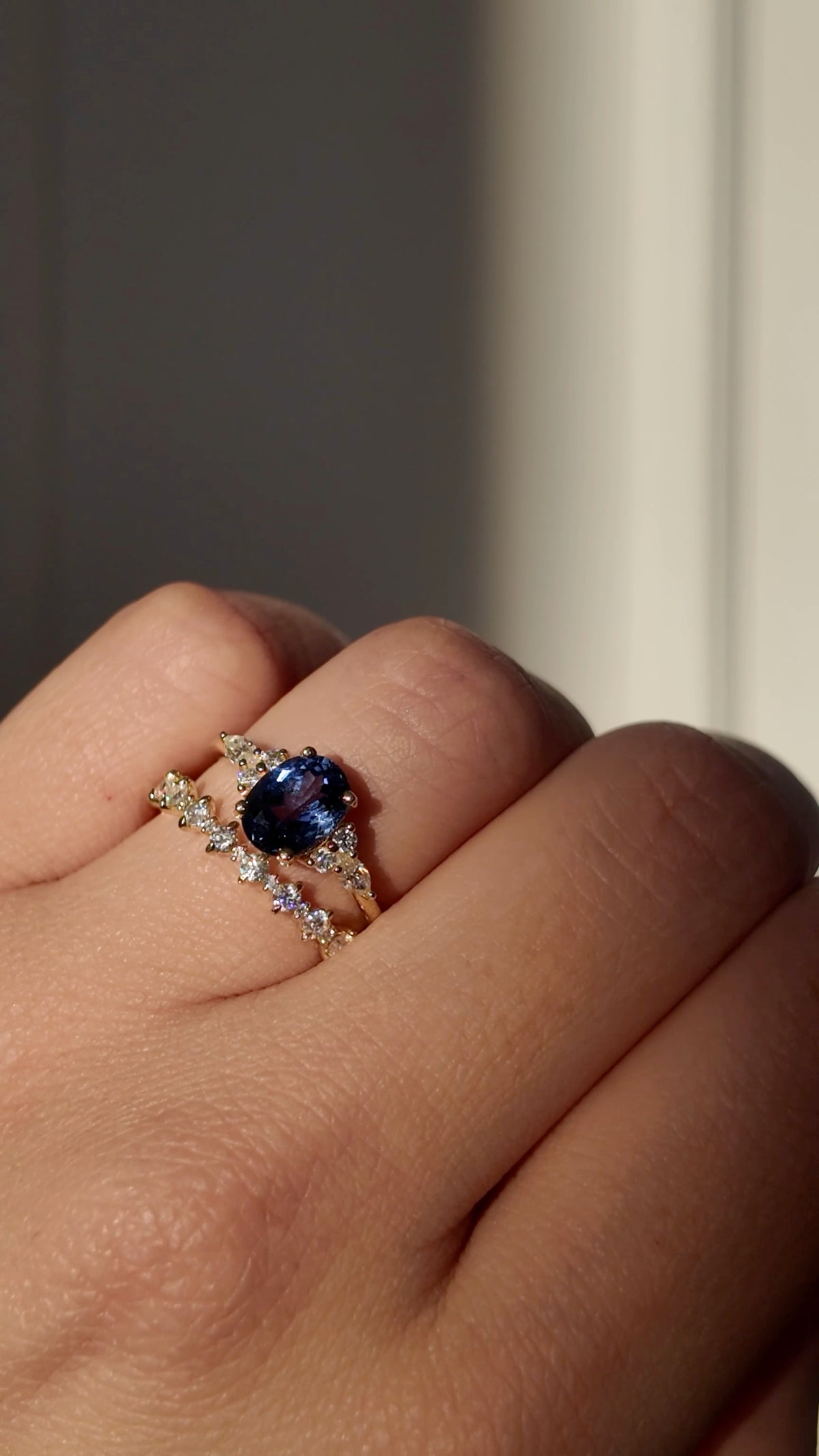 Blue Hour Bloom Cluster Ring — Oval Brilliant worn in gold vermeil
