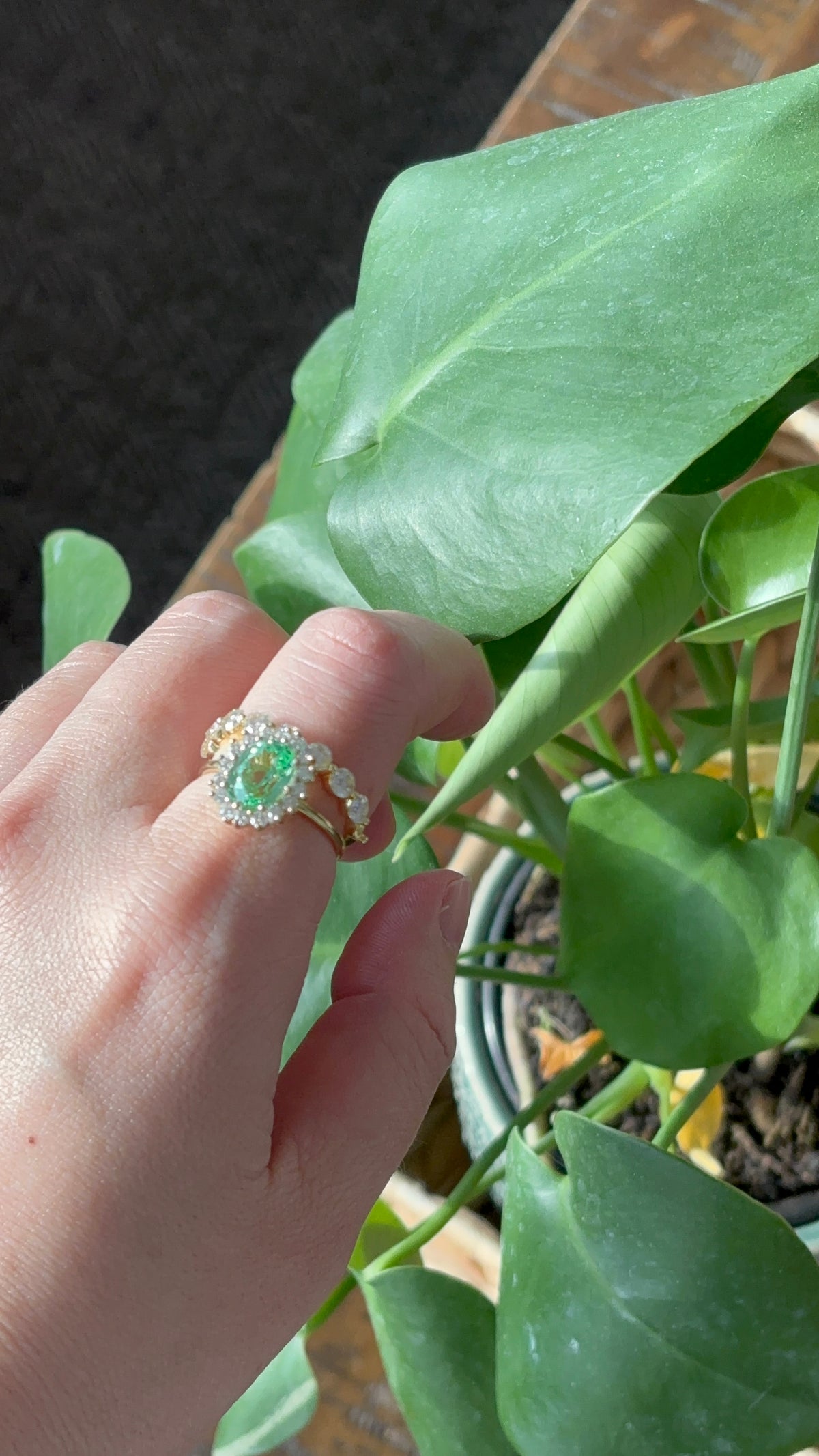 Mint Bud Halo Ring — Oval Brilliant worn in gold vermeil