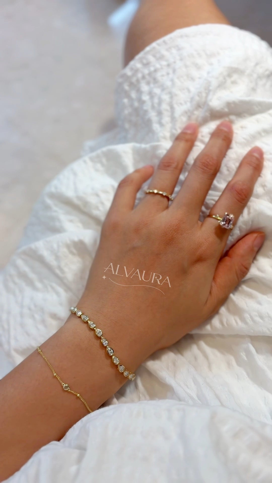 Ballet Pink Constellation Cluster Ring — Emerald Cut worn in gold vermeil