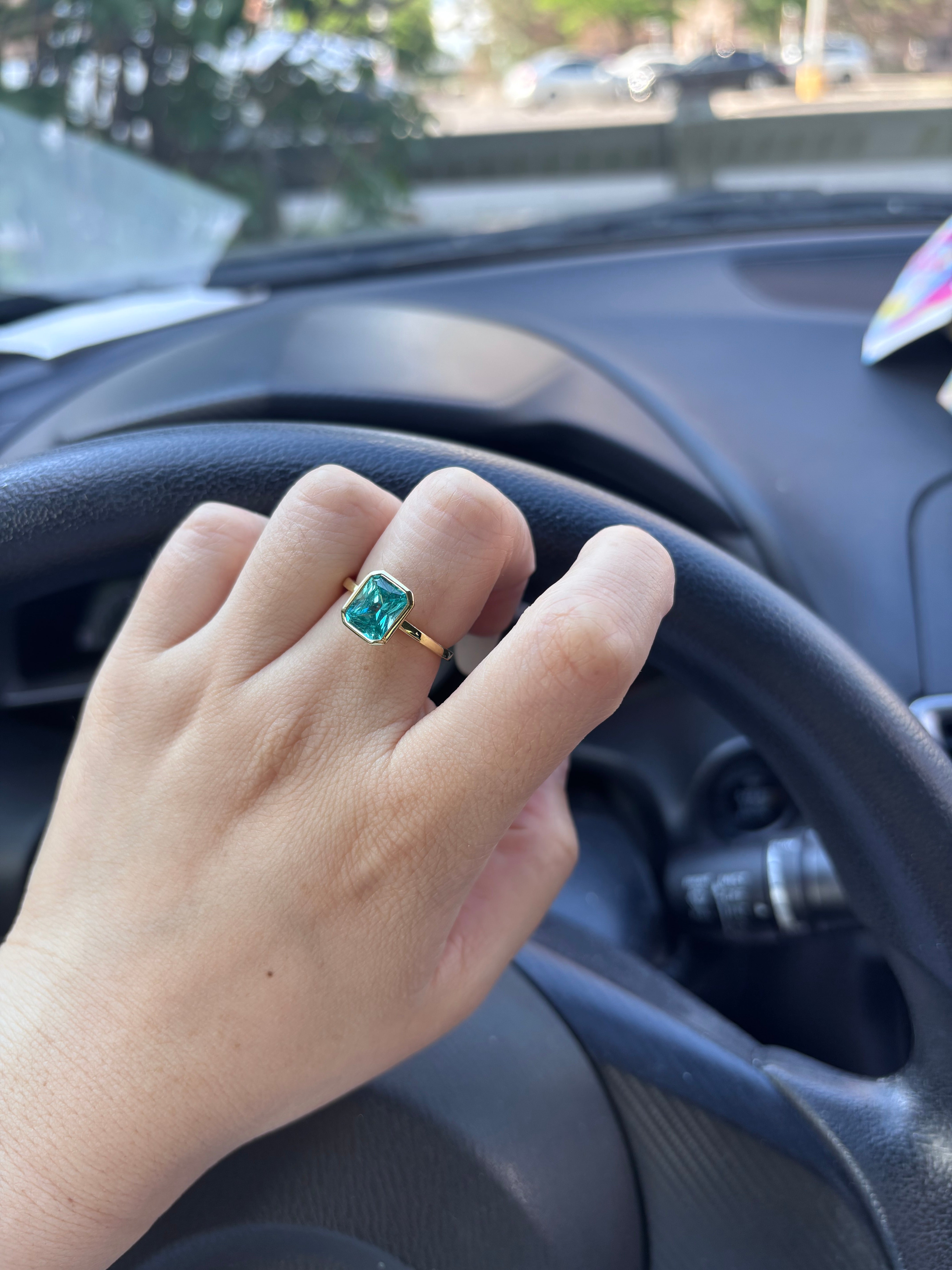 Electric Aqua Bezel Ring — Radiant Cut Secondary image