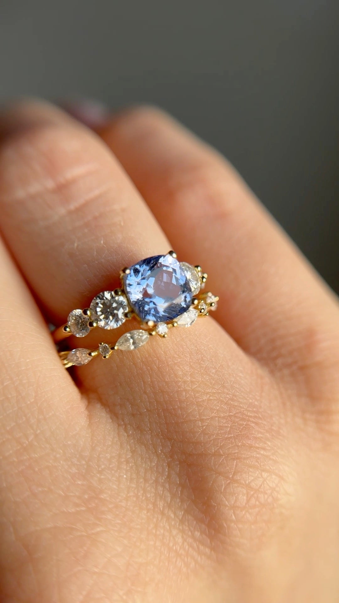 Mist Blue Five-Stone Ring — Cushion Brilliant Secondary image