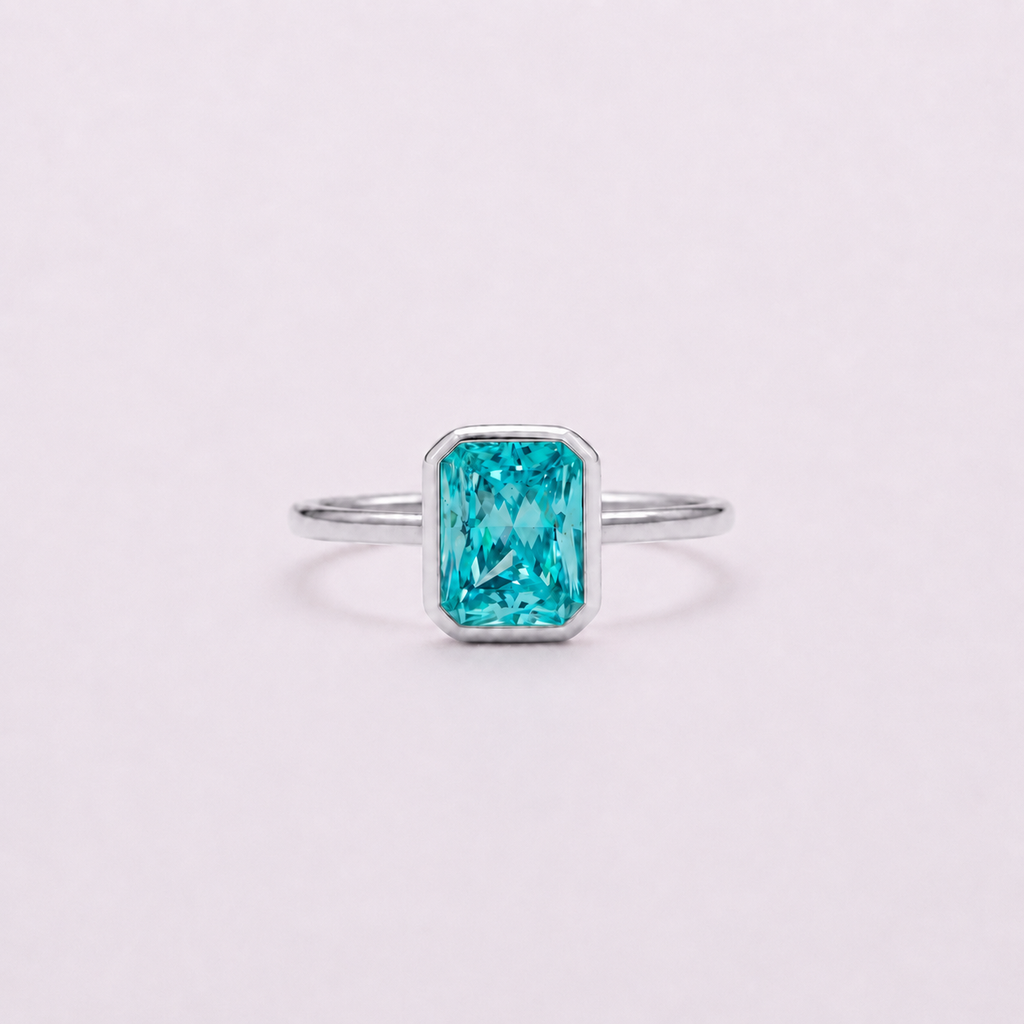 Paraiba Blue Bezel Ring - Radiant Cut