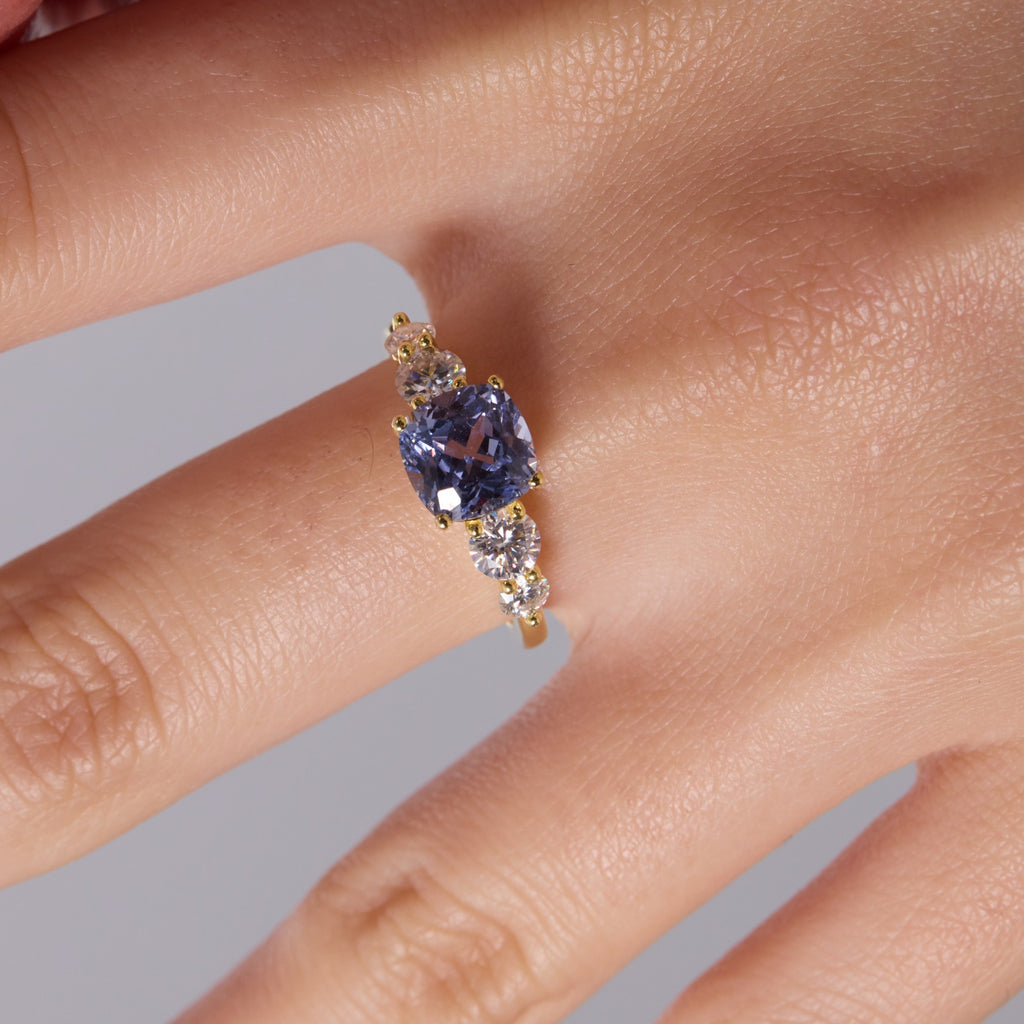 Misty Cornflower Cushion Sapphire Five-Stone Ring