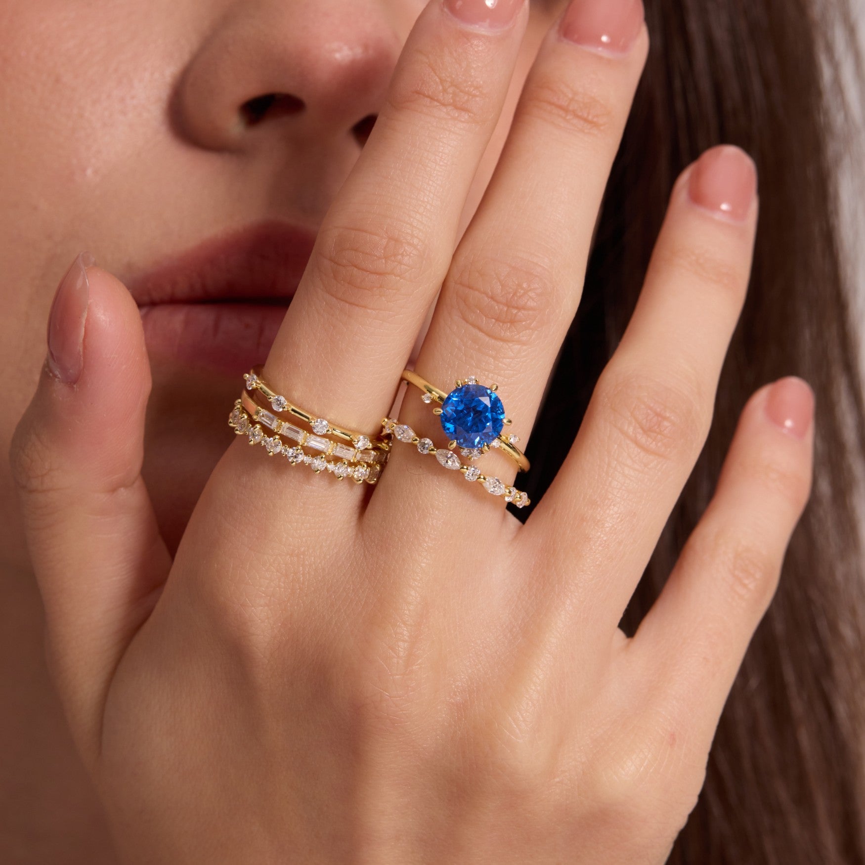 Cobalt Blue Round Spinel Constellation Cluster Ring Secondary image