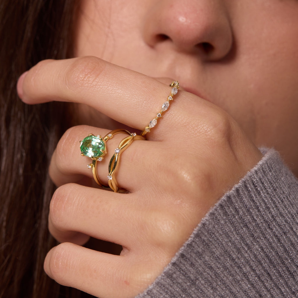 Vivid Mint Green Constellation Cluster Ring - Oval Step Cut