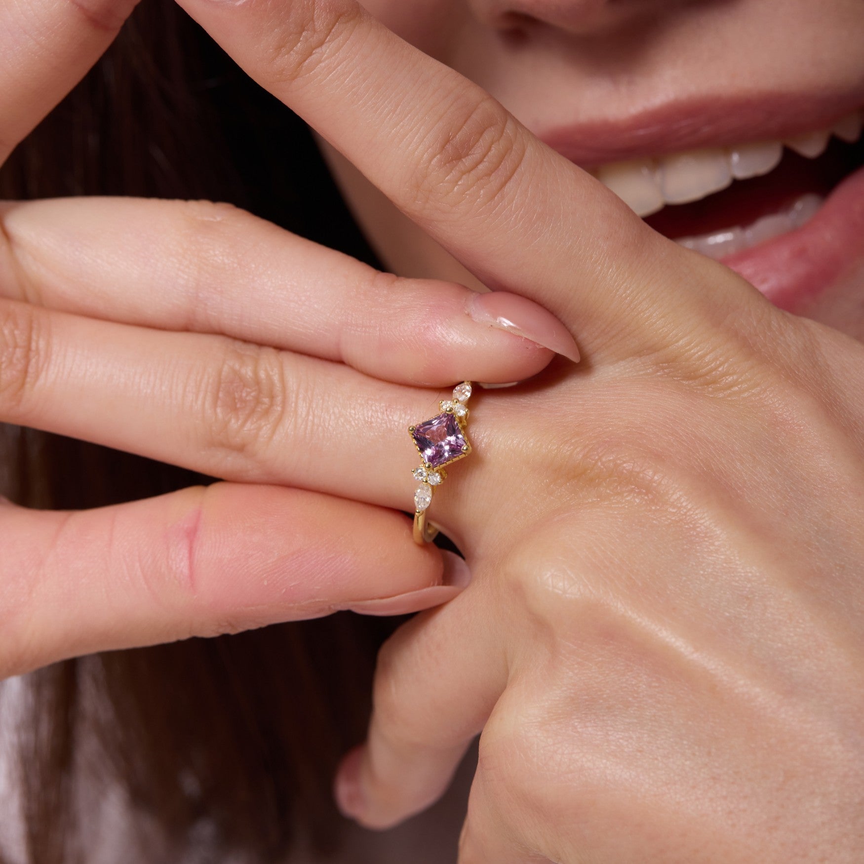 Lilac Princess-cut Sapphire Unfolding Wings Cluster Ring
