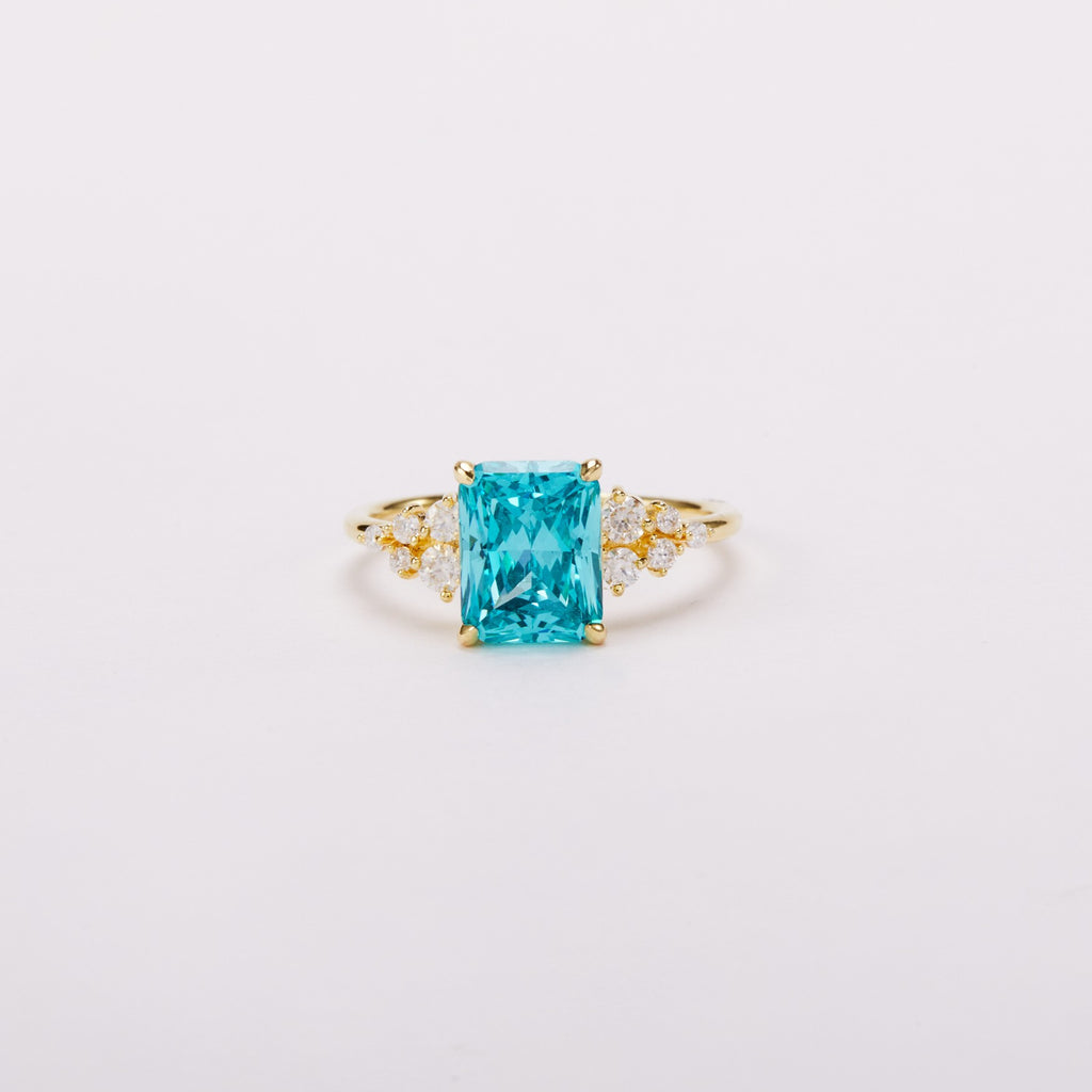 Paraiba Blue Bloom Cluster Ring - Radiant Cut