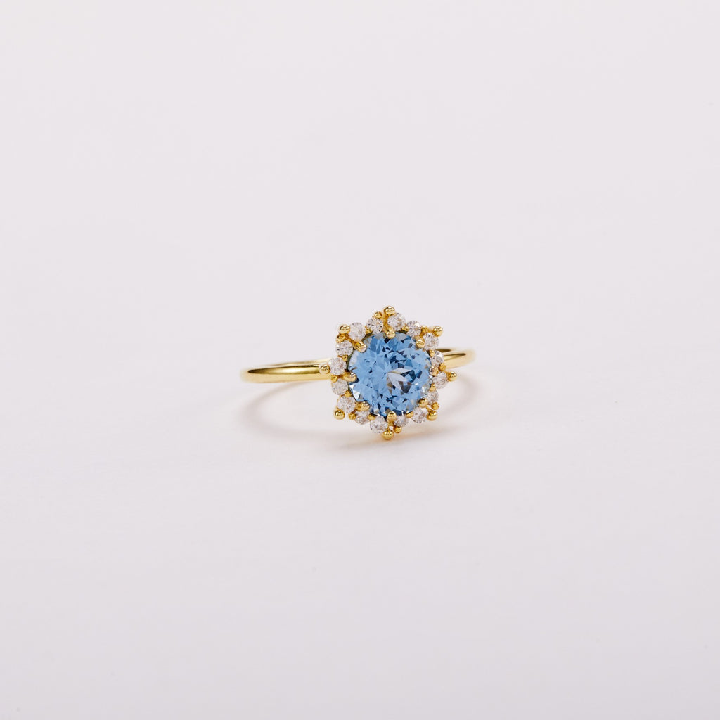 Santa Maria Blue Bud Halo Ring - Round Brilliant