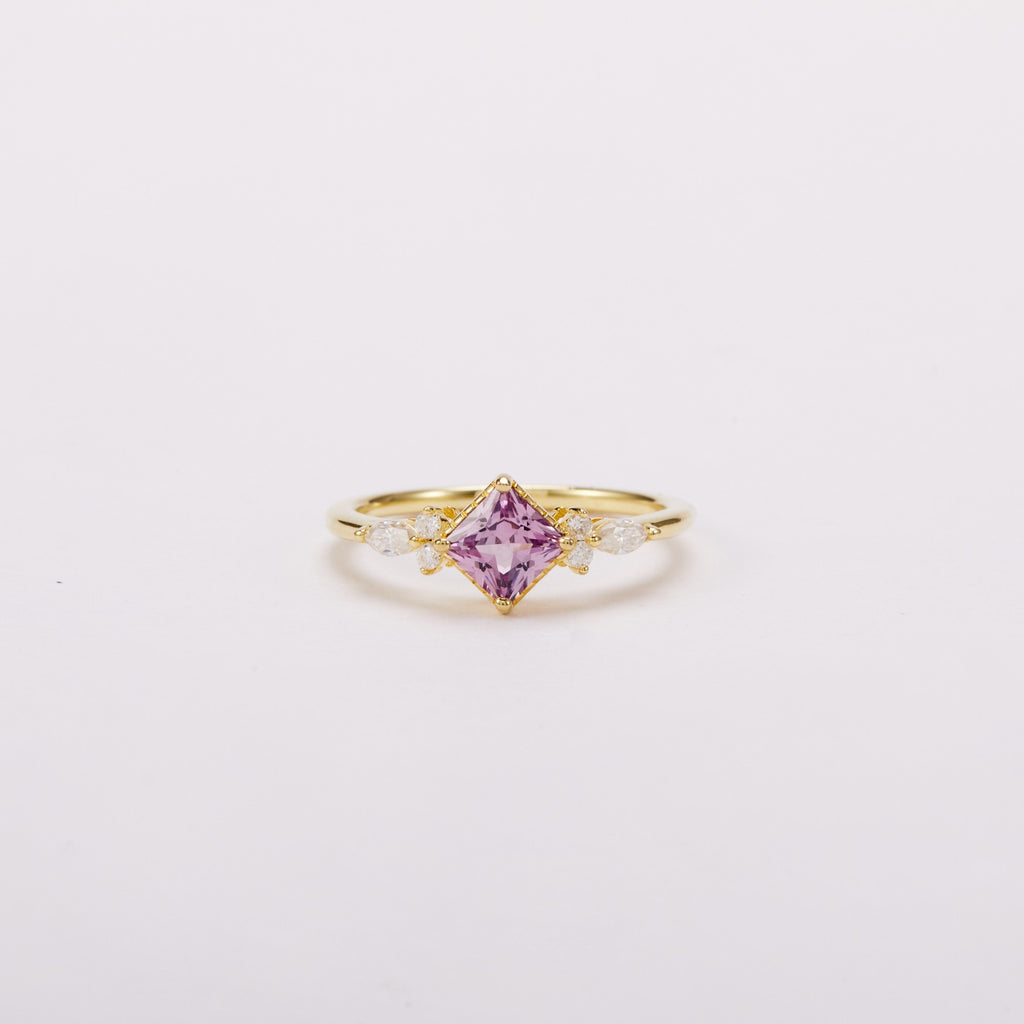 Lilac Princess-cut Sapphire Unfolding Wings Cluster Ring