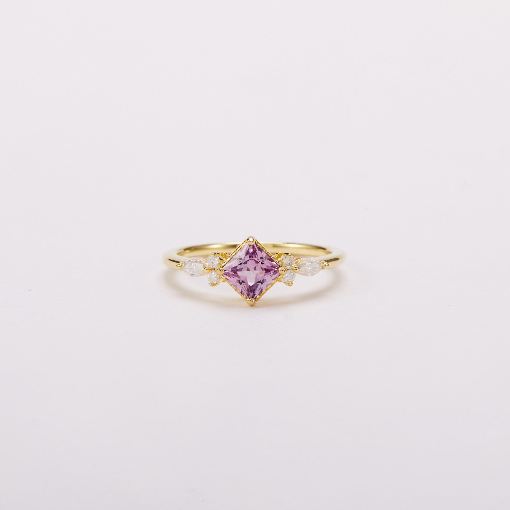 Lilac Princess-cut Sapphire Unfolding Wings Cluster Ring