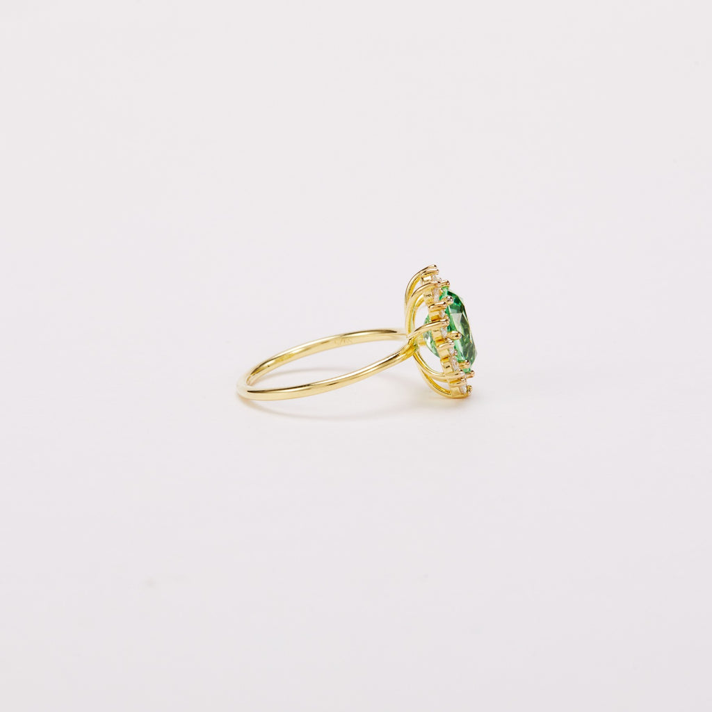 Vivid Mint Green Bud Halo Ring - Oval Brilliant