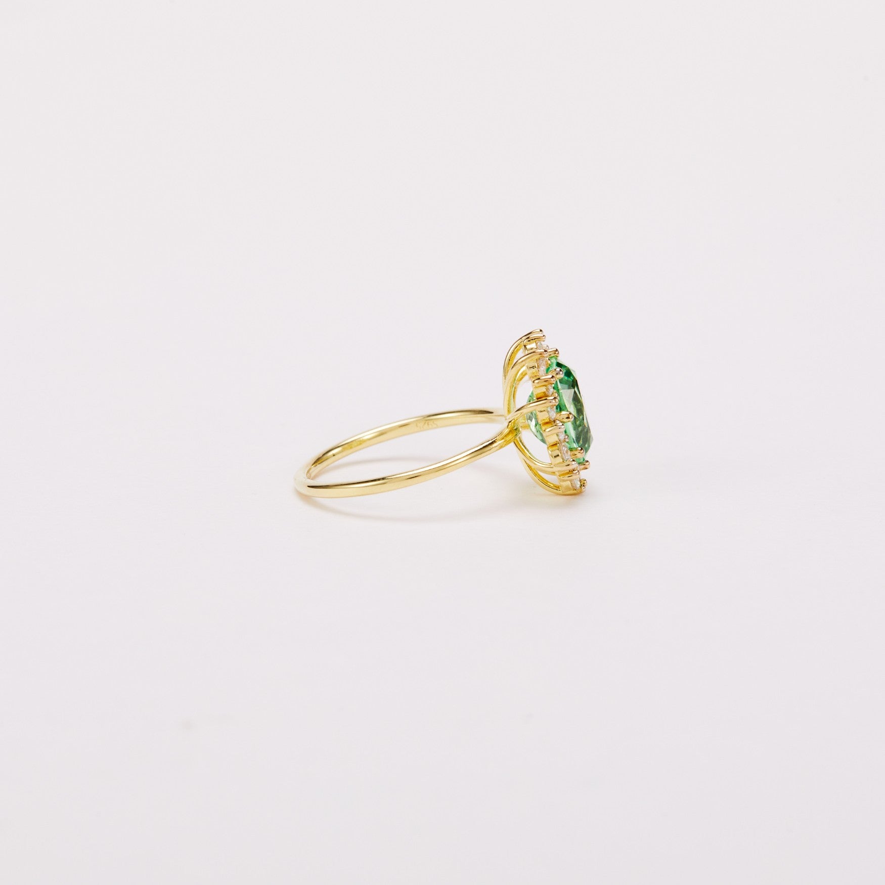 Vivid Mint Green Bud Halo Ring - Oval Brilliant