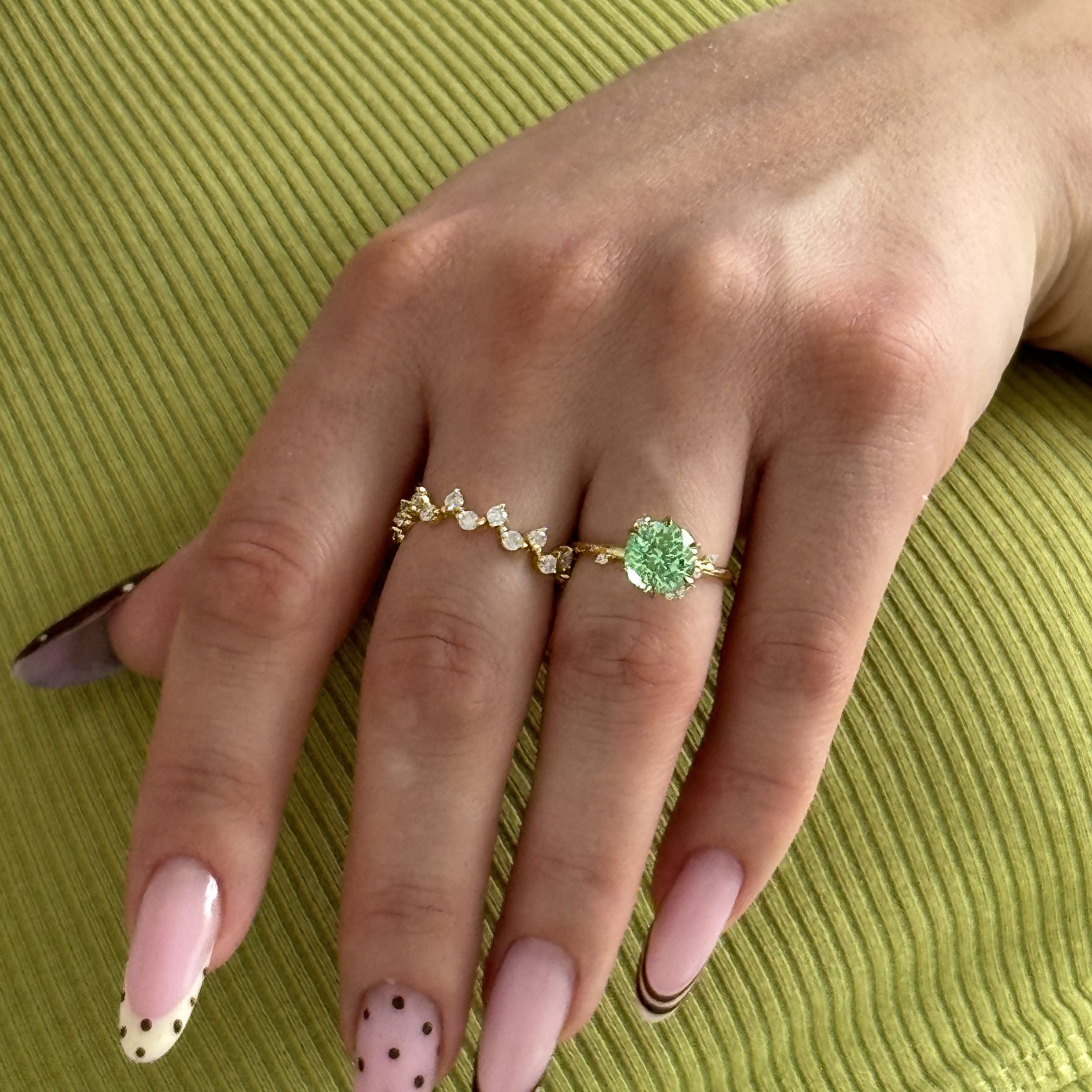 Vivid Mint Green Constellation Cluster Ring - Round Brilliant