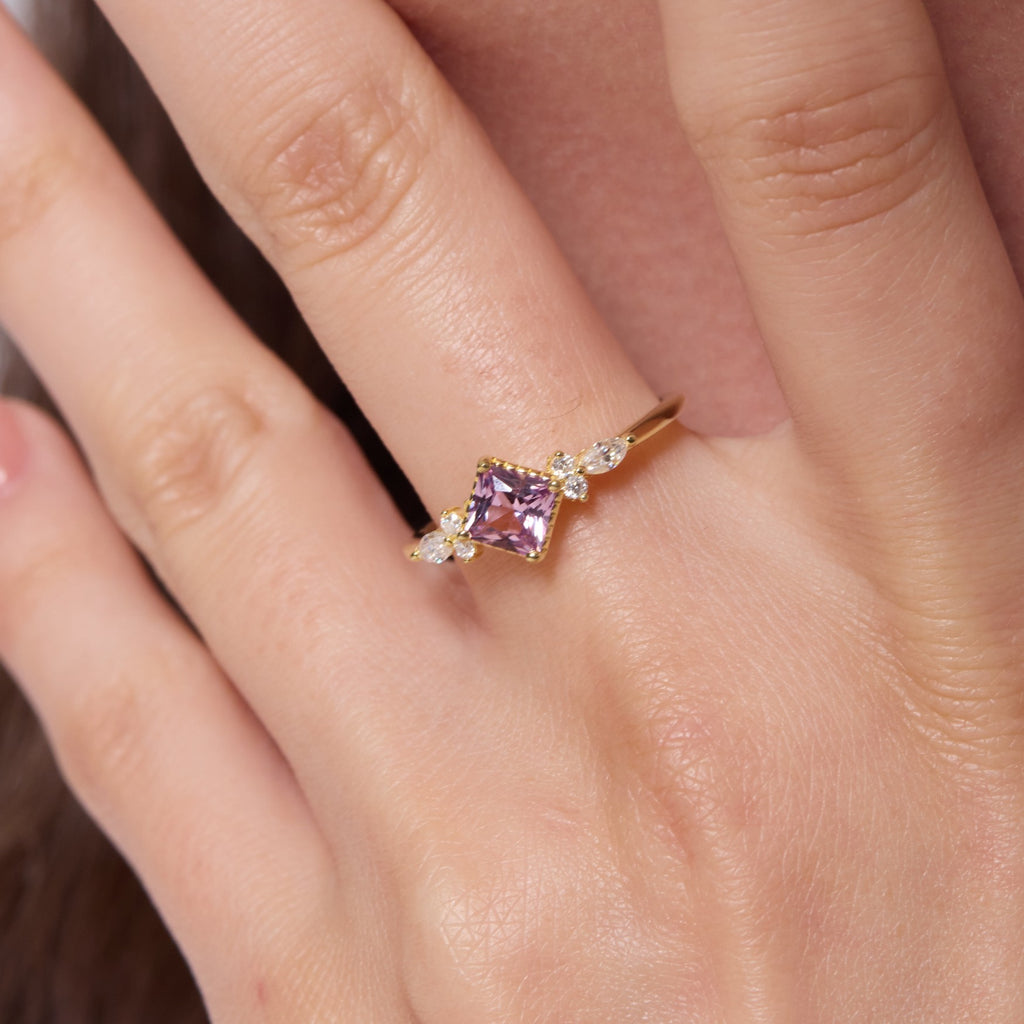 Lilac Princess-cut Sapphire Unfolding Wings Cluster Ring