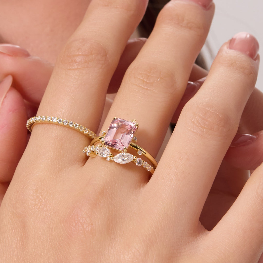 Morganite Pink Constellation Cluster Ring - Emerald Cut