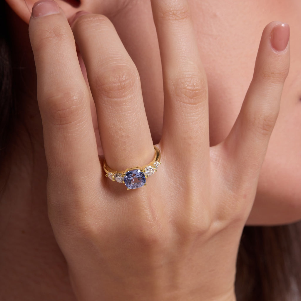 Misty Cornflower Cushion Sapphire Five-Stone Ring