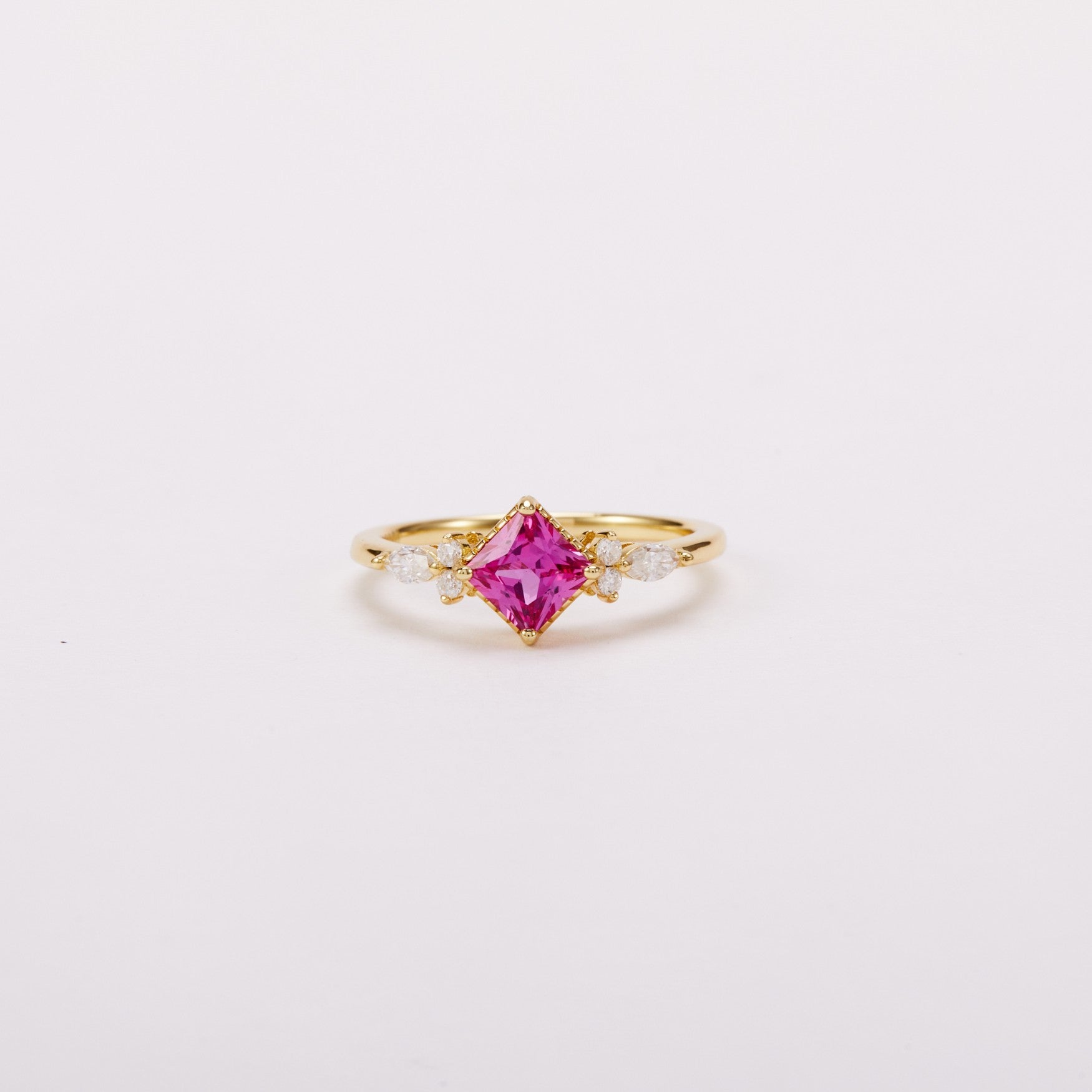 Rubellite Pink Princess-cut Sapphire Unfolding Wings Cluster Ring Main image