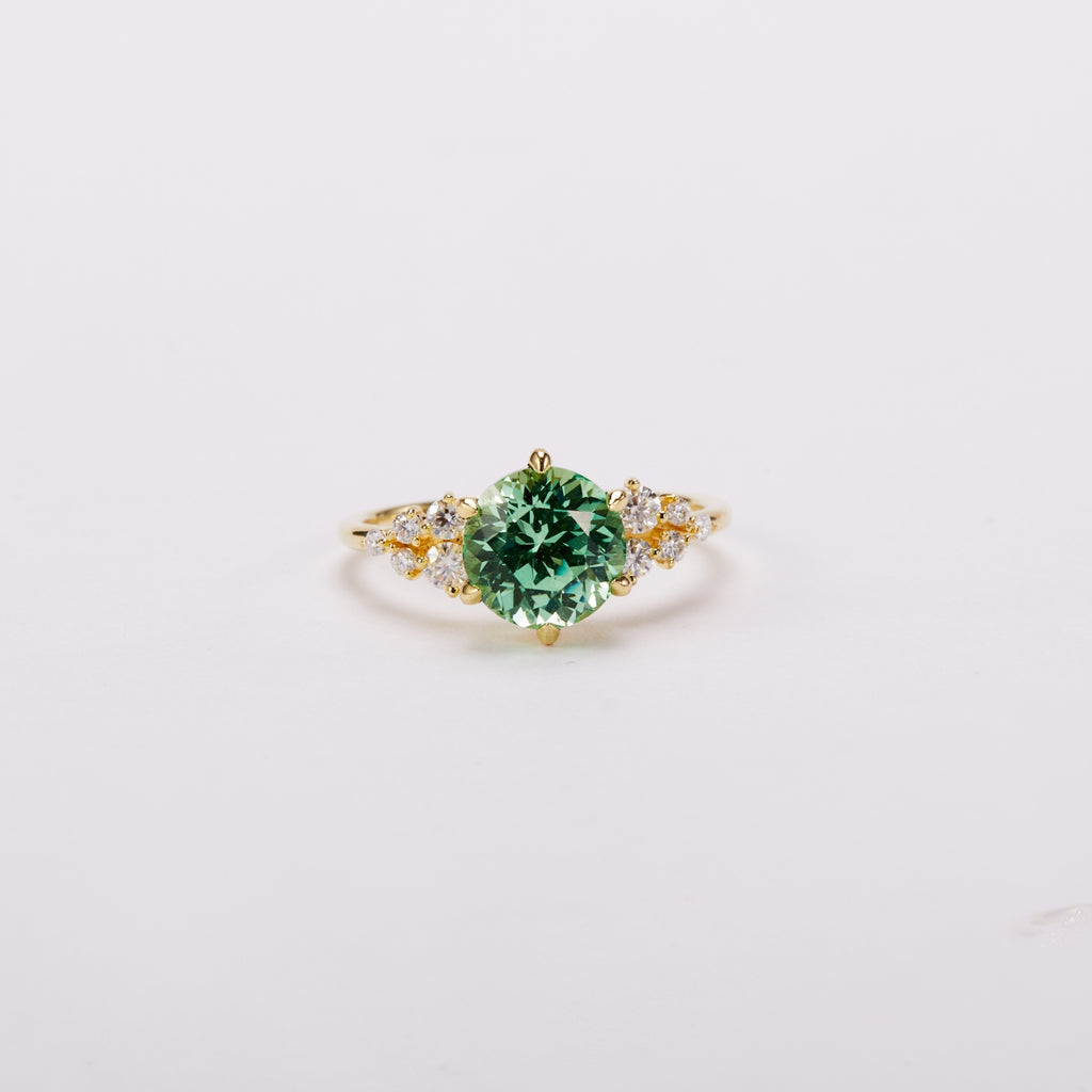 Vivid Mint Green Bloom Cluster Ring - Round Brilliant
