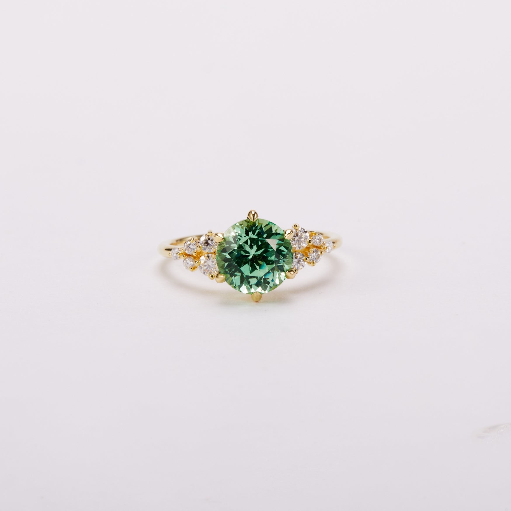 Vivid Mint Green Bloom Cluster Ring - Round Brilliant