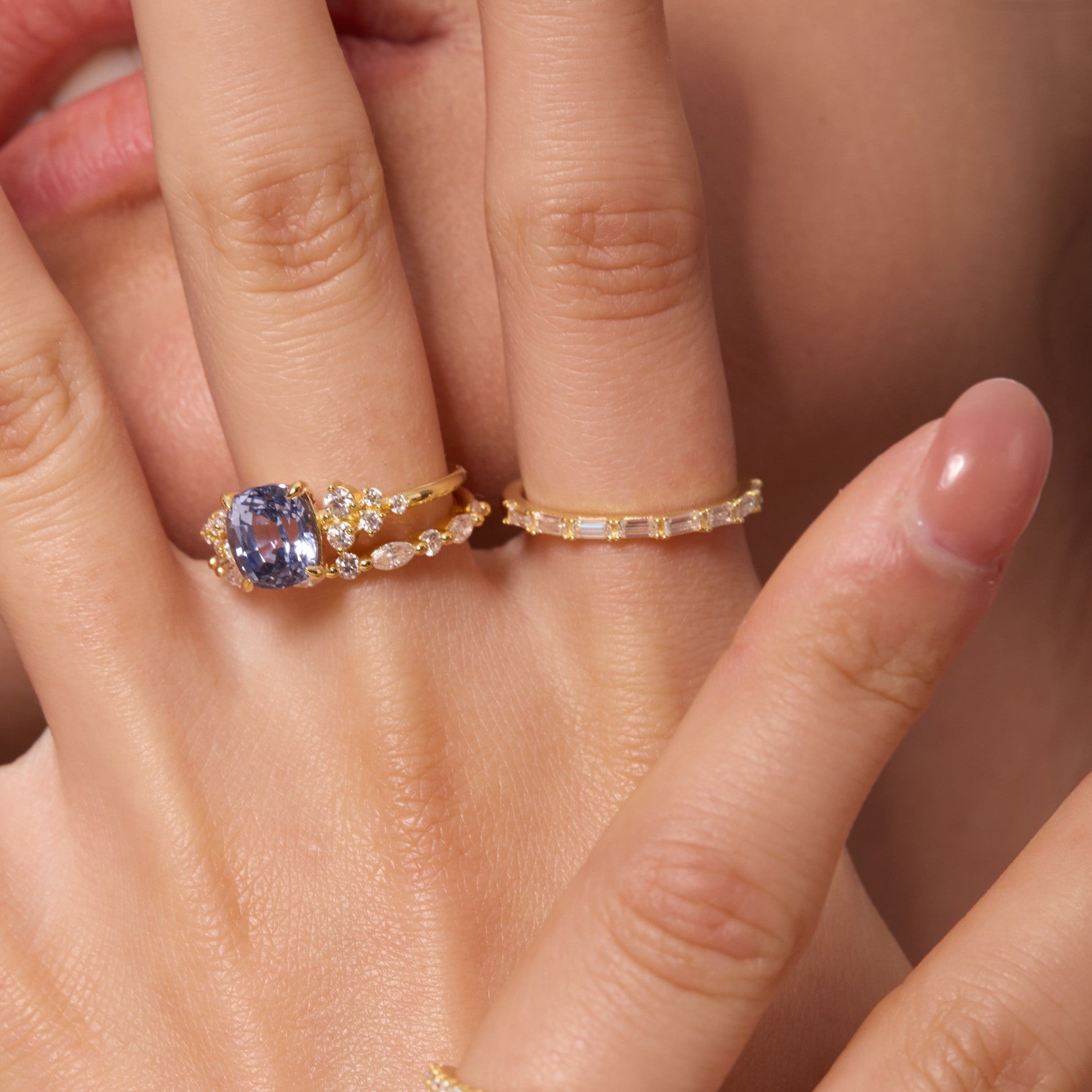 Half Emerald-cut Moissanite Stacking Ring