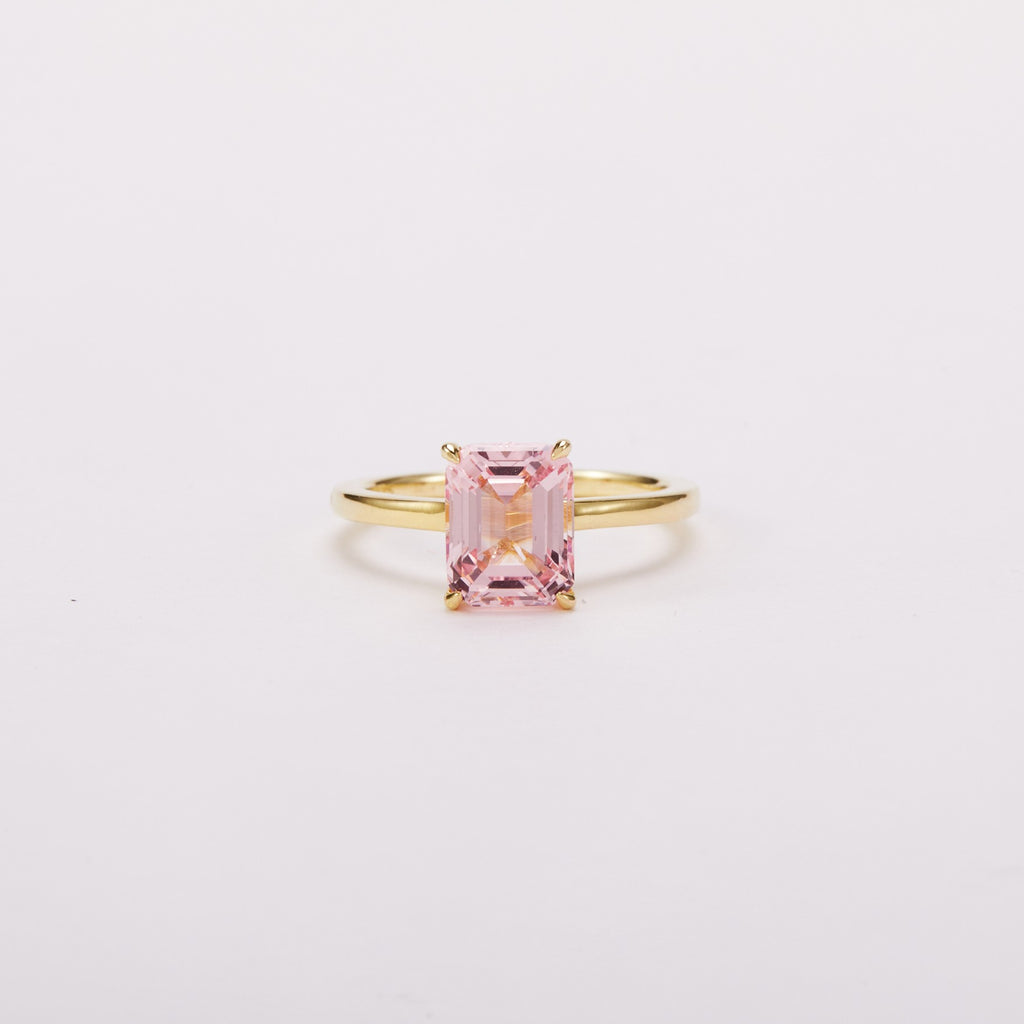 Morganite Pink Solitaire Ring - Emerald Cut
