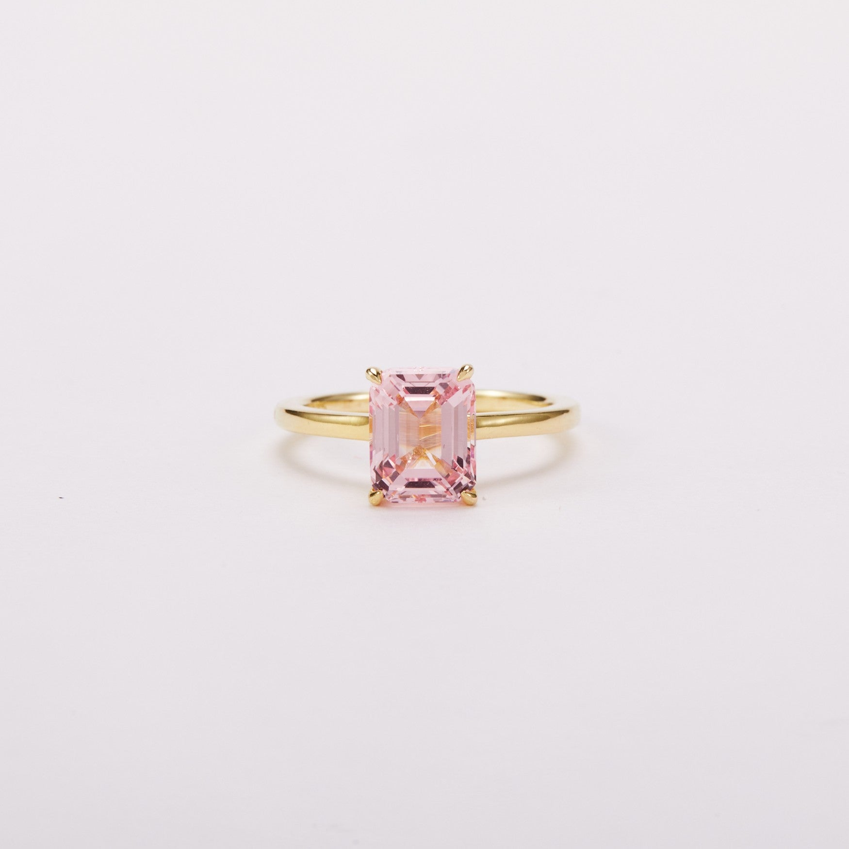 Morganite Pink Solitaire Ring - Emerald Cut