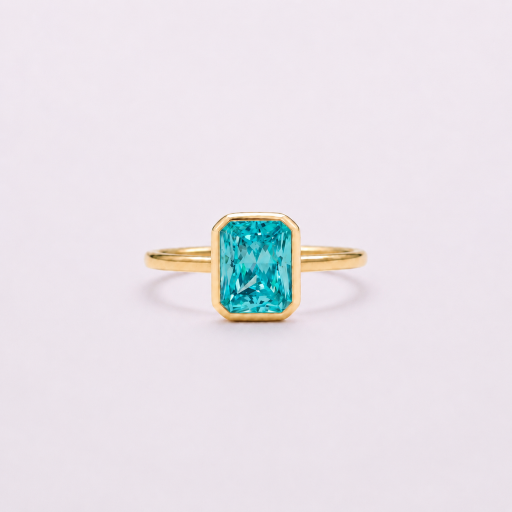 Paraiba Blue Bezel Ring - Radiant Cut