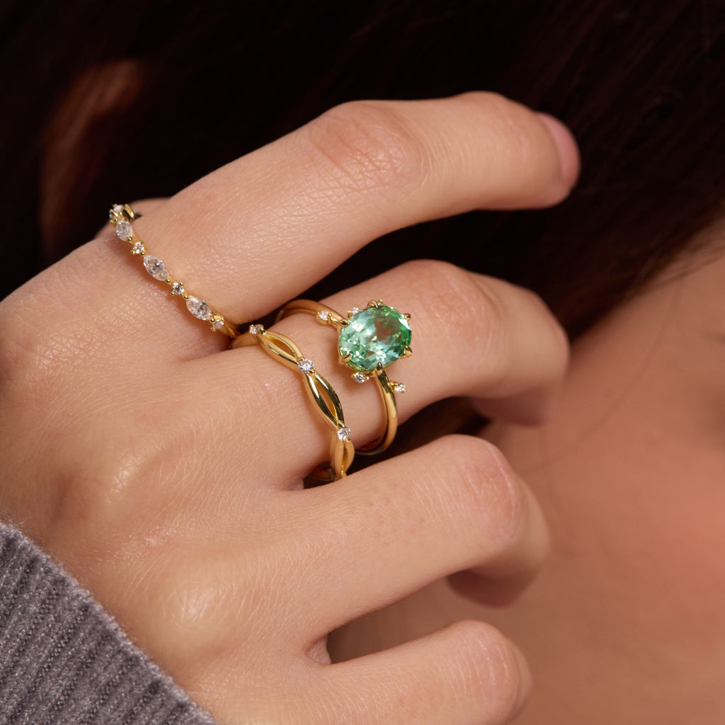 Vivid Mint Green Constellation Cluster Ring - Oval Step Cut