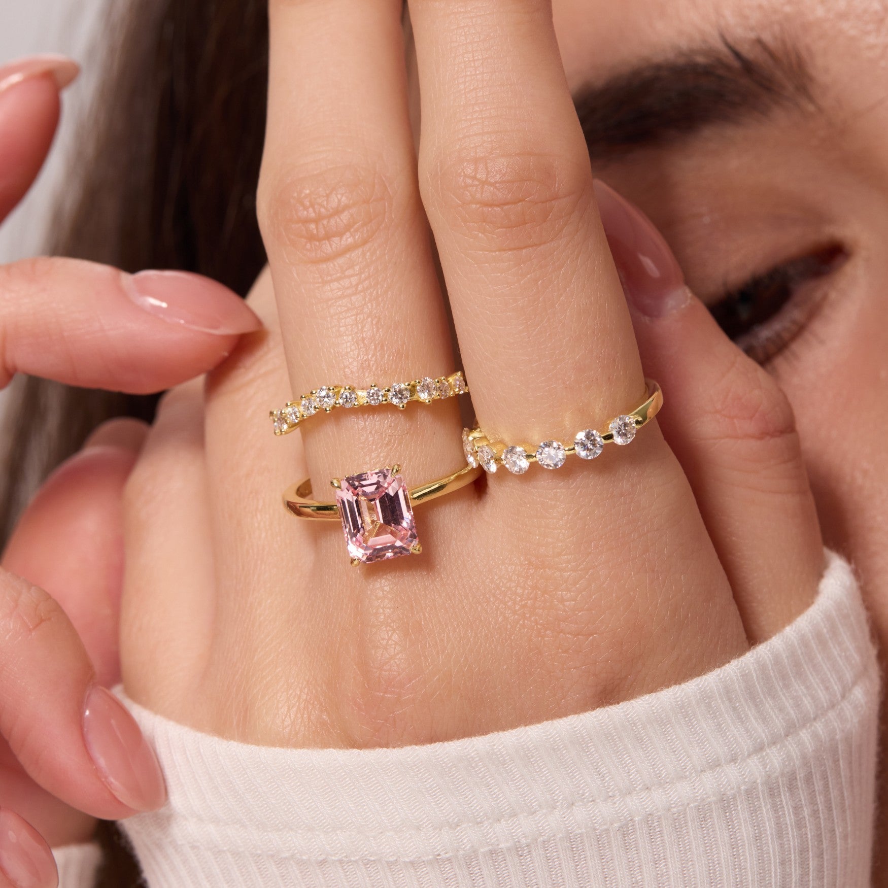 Morganite Pink Solitaire Ring - Emerald Cut