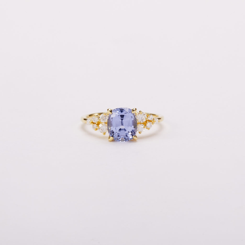 Misty Cornflower Bloom Cluster Ring - Cushion Brilliant