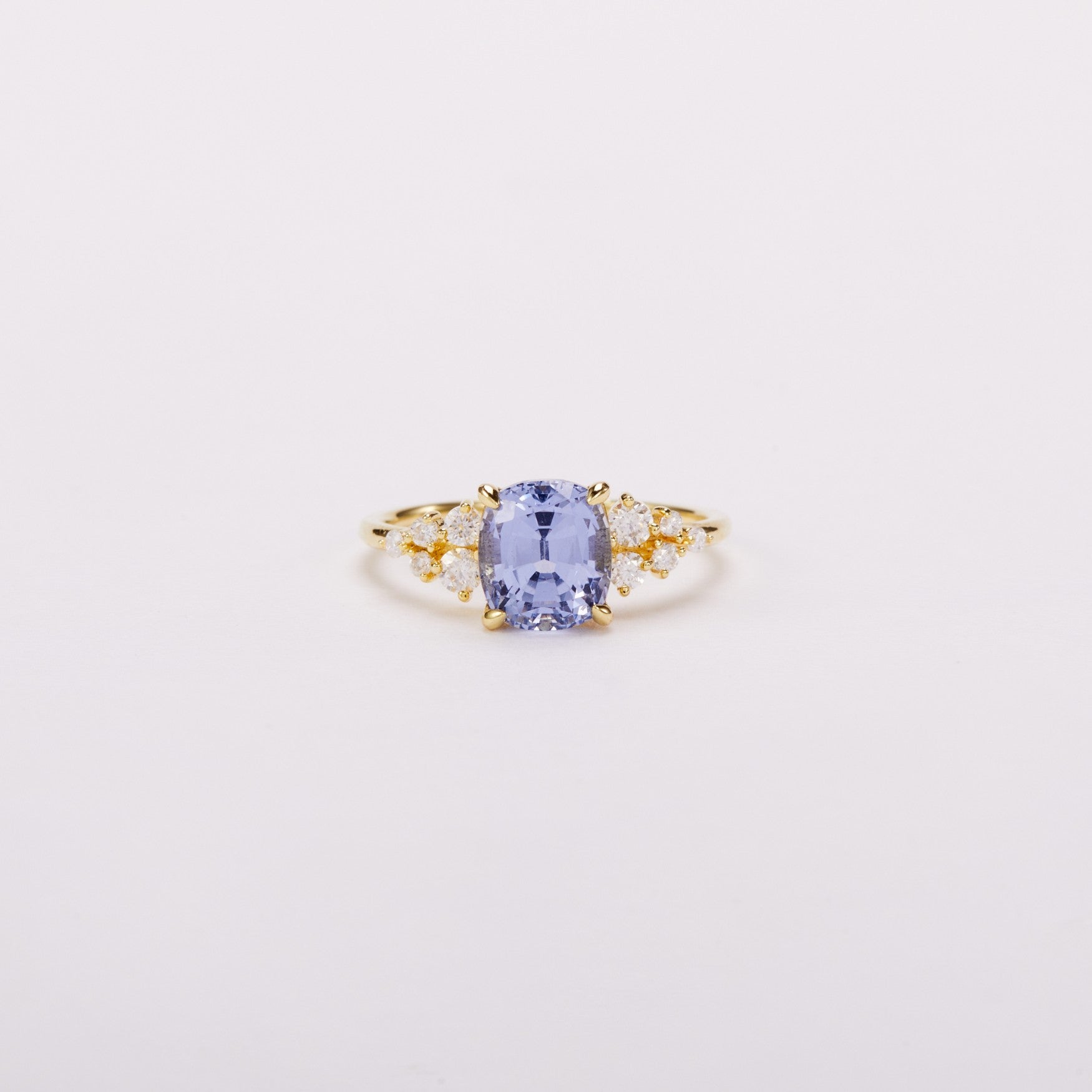 Misty Cornflower Bloom Cluster Ring - Cushion Brilliant