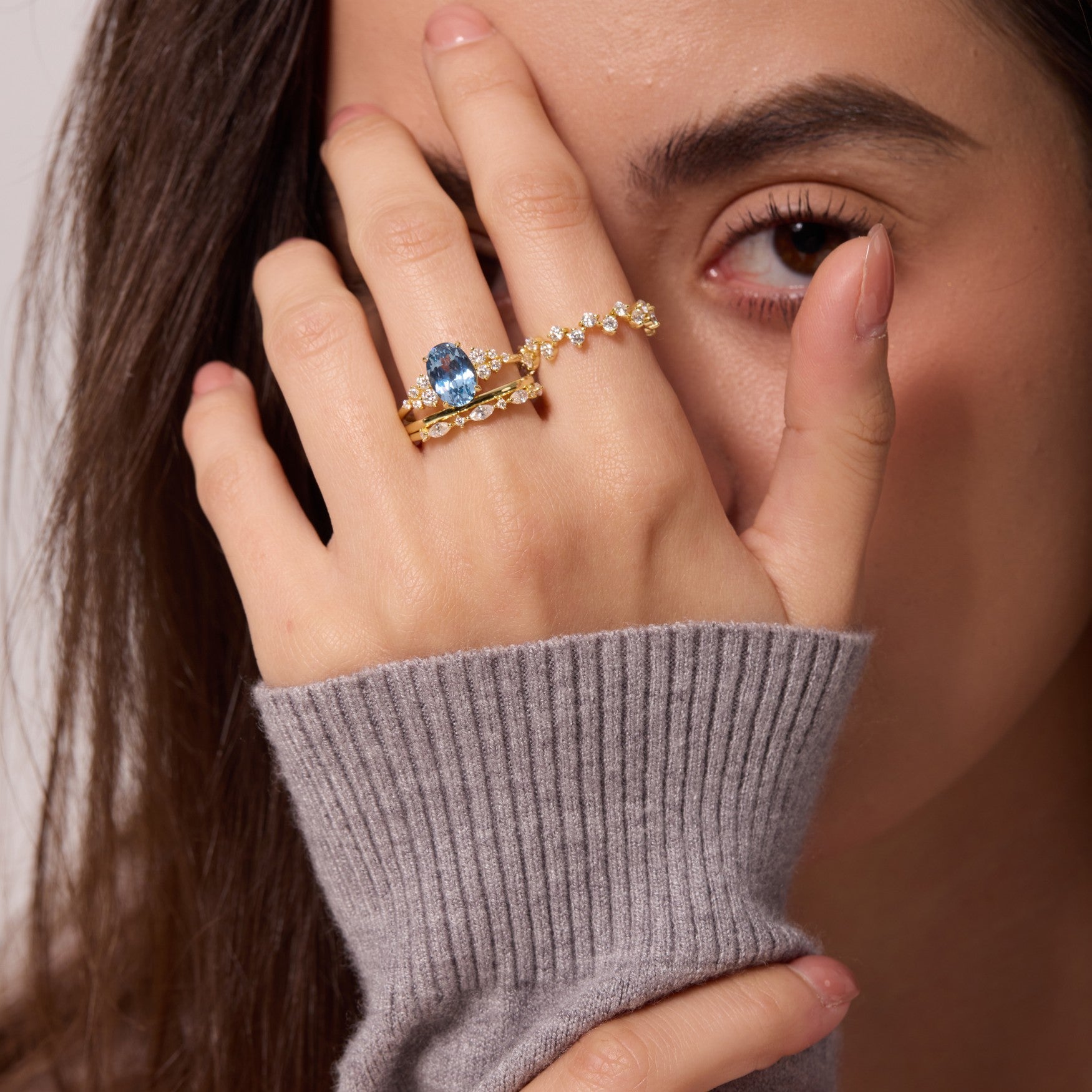 Santa Maria Blue Bloom Cluster Ring - Oval Brilliant