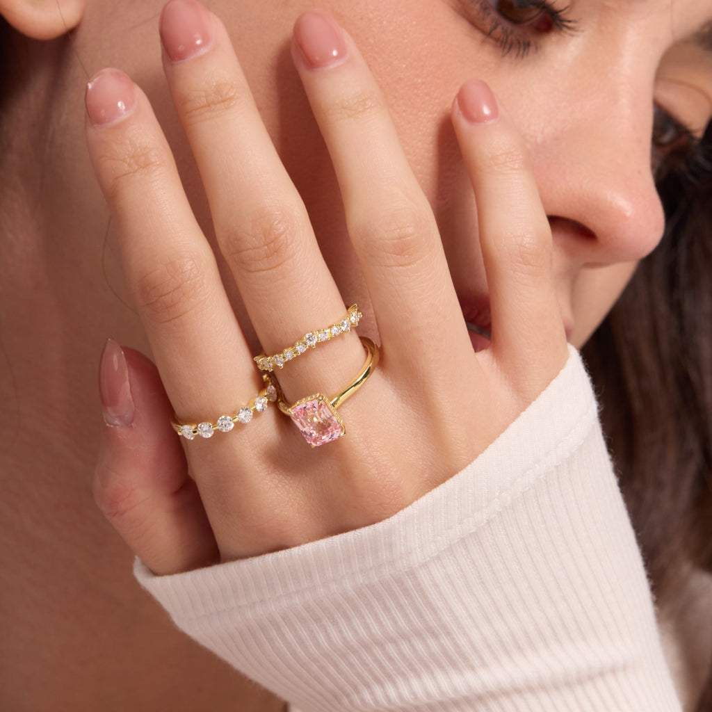 Morganite Pink Solitaire Ring - Emerald Cut