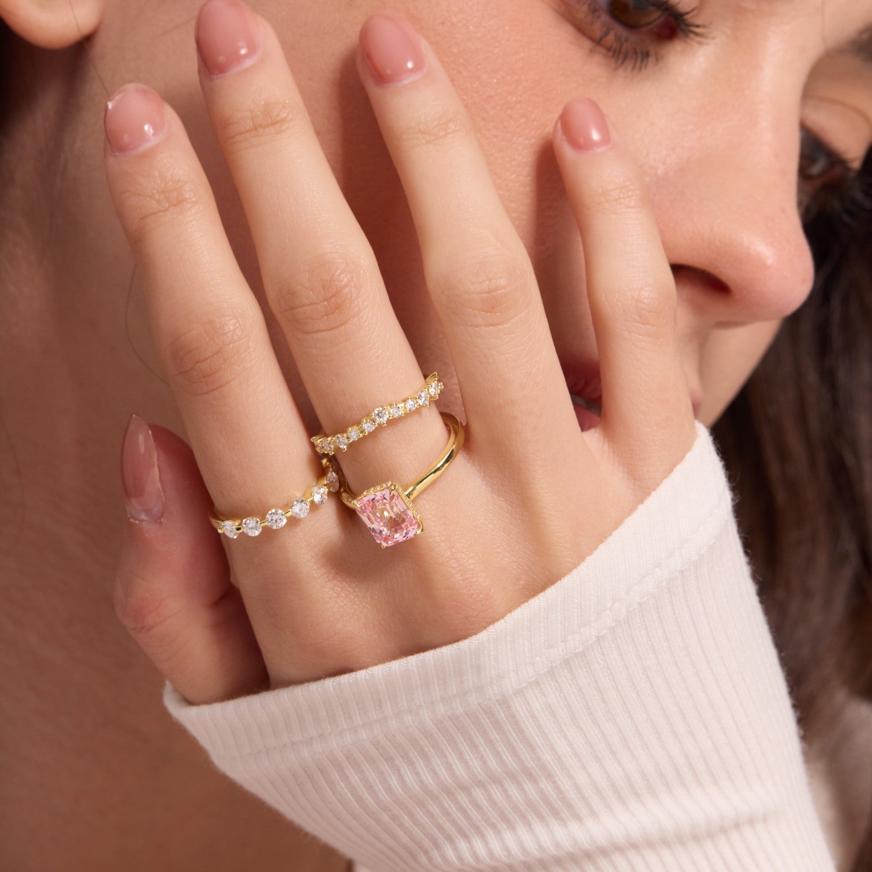 Morganite Pink Solitaire Ring - Emerald Cut