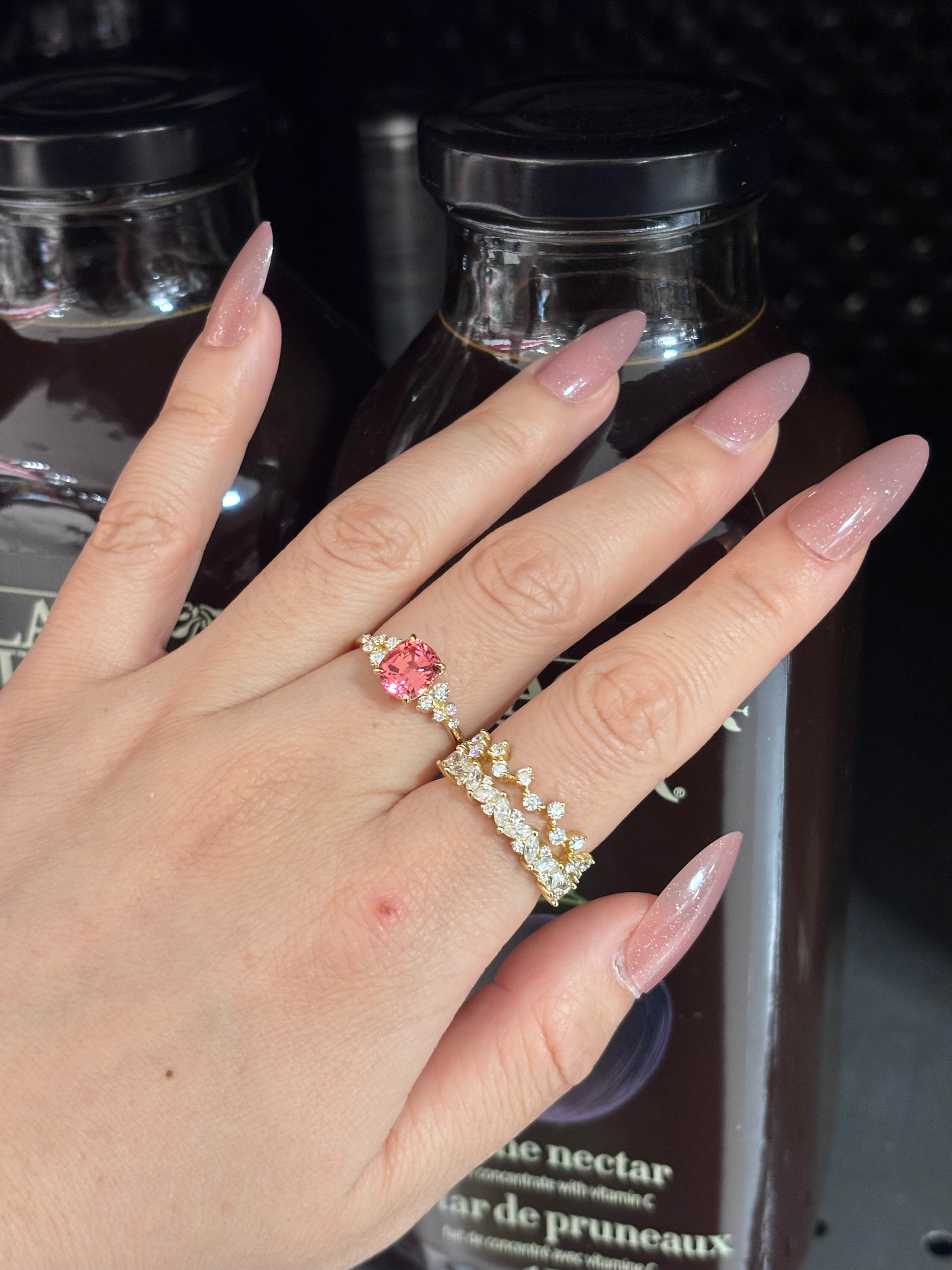 Padparadscha Bloom Cluster Ring - Cushion Step Cut
