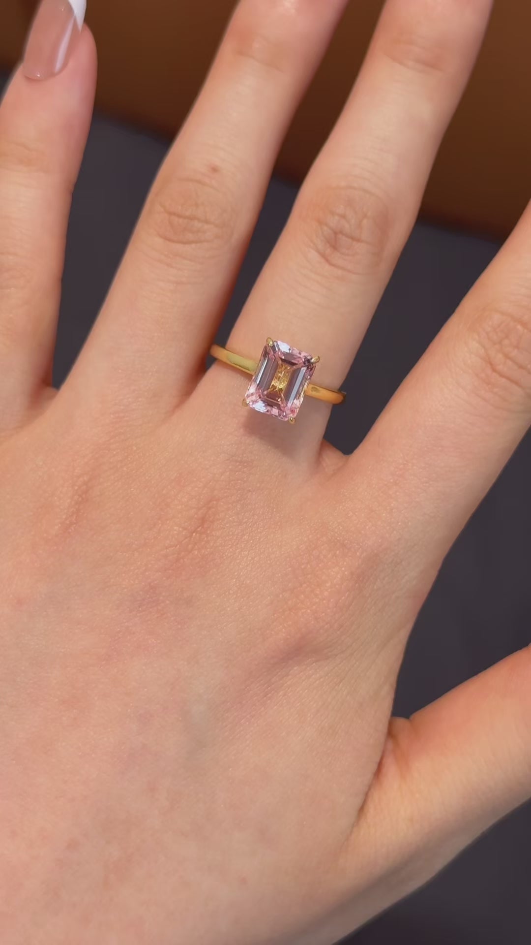 Morganite Pink Solitaire Ring - Emerald Cut